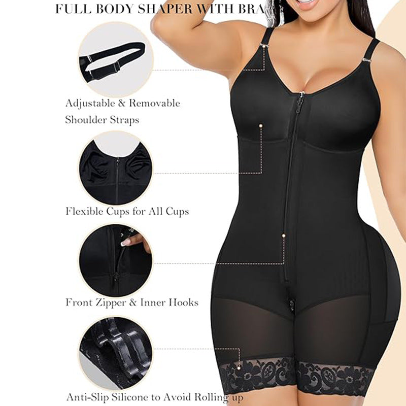 Breathable Leg Fabric Patchwork Bust Shaping Bodysuit