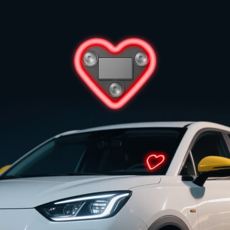 Solar-Powered Heart-Shaped Neon Car Light