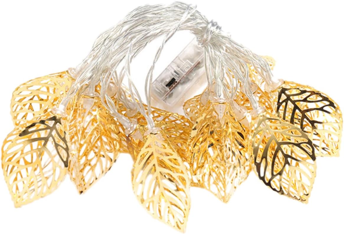LED Golden Leaf String Light Hollow Iron Design Battery
