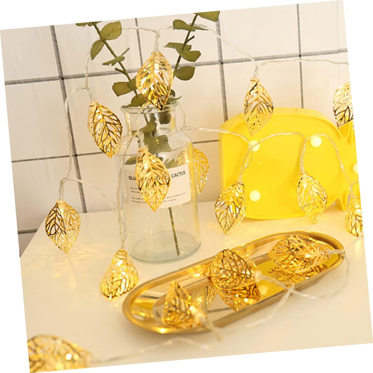 LED Golden Leaf String Light Hollow Iron Design Battery