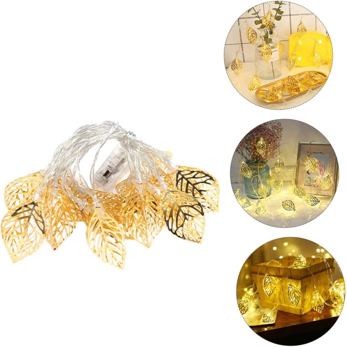 LED Golden Leaf String Light Hollow Iron Design Battery