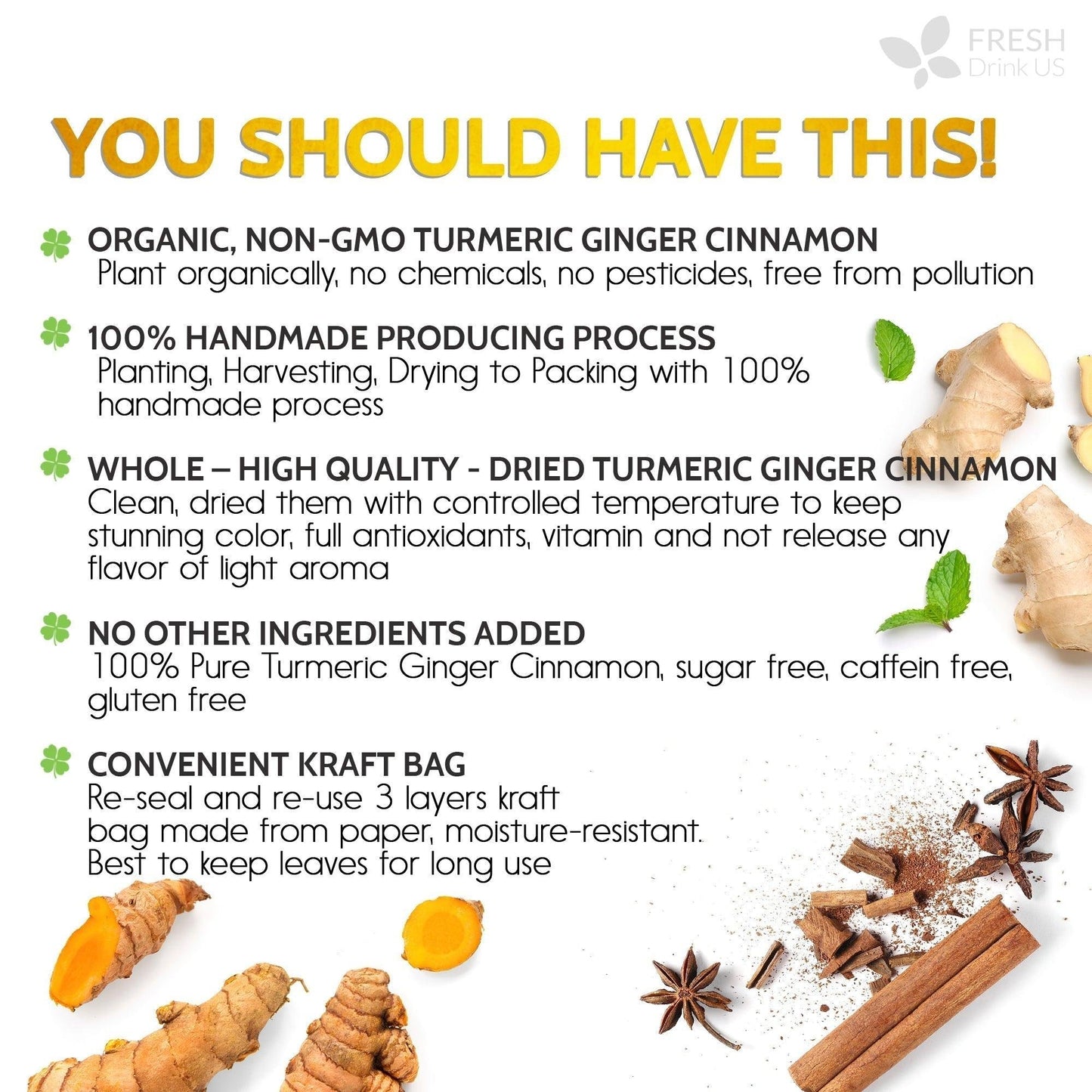 🍵100% Natural Turmeric Ginger Cinnamon Tea
