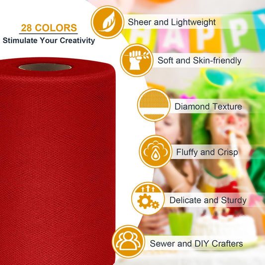 Red Tulle Fabric Roll 6 Inch by 100 Yards (300 ft)