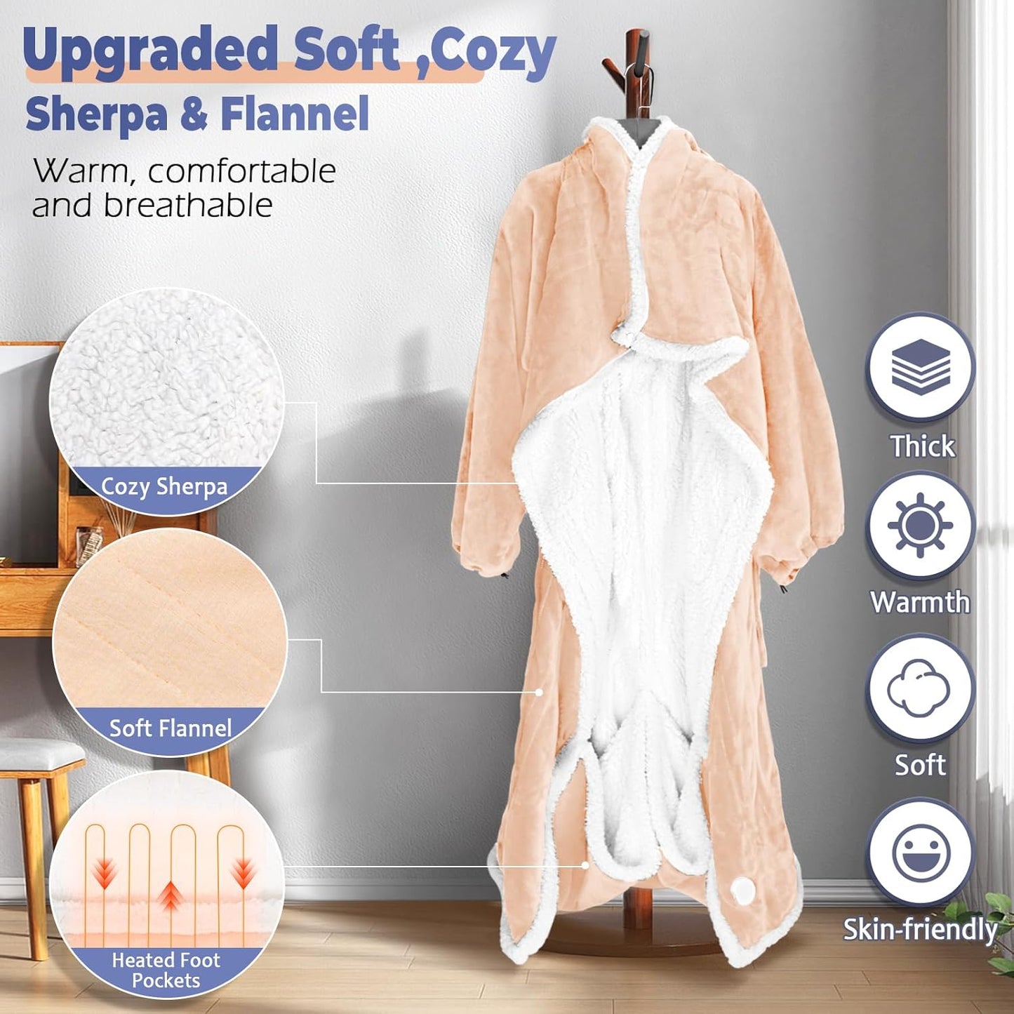 Wearable Heated Blanket with Foot Pocket