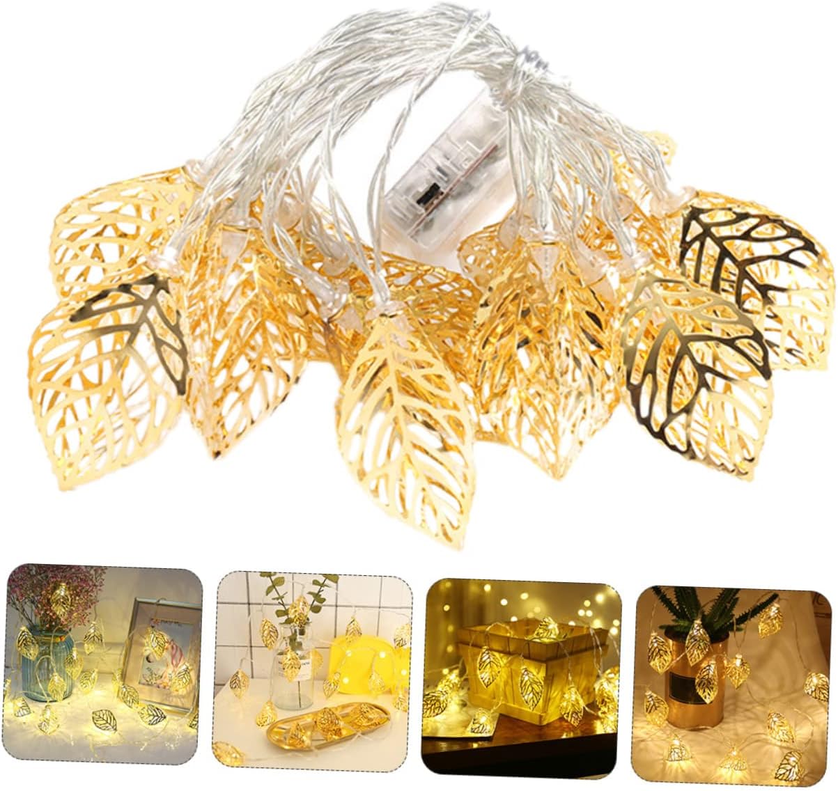 LED Golden Leaf String Light Hollow Iron Design Battery