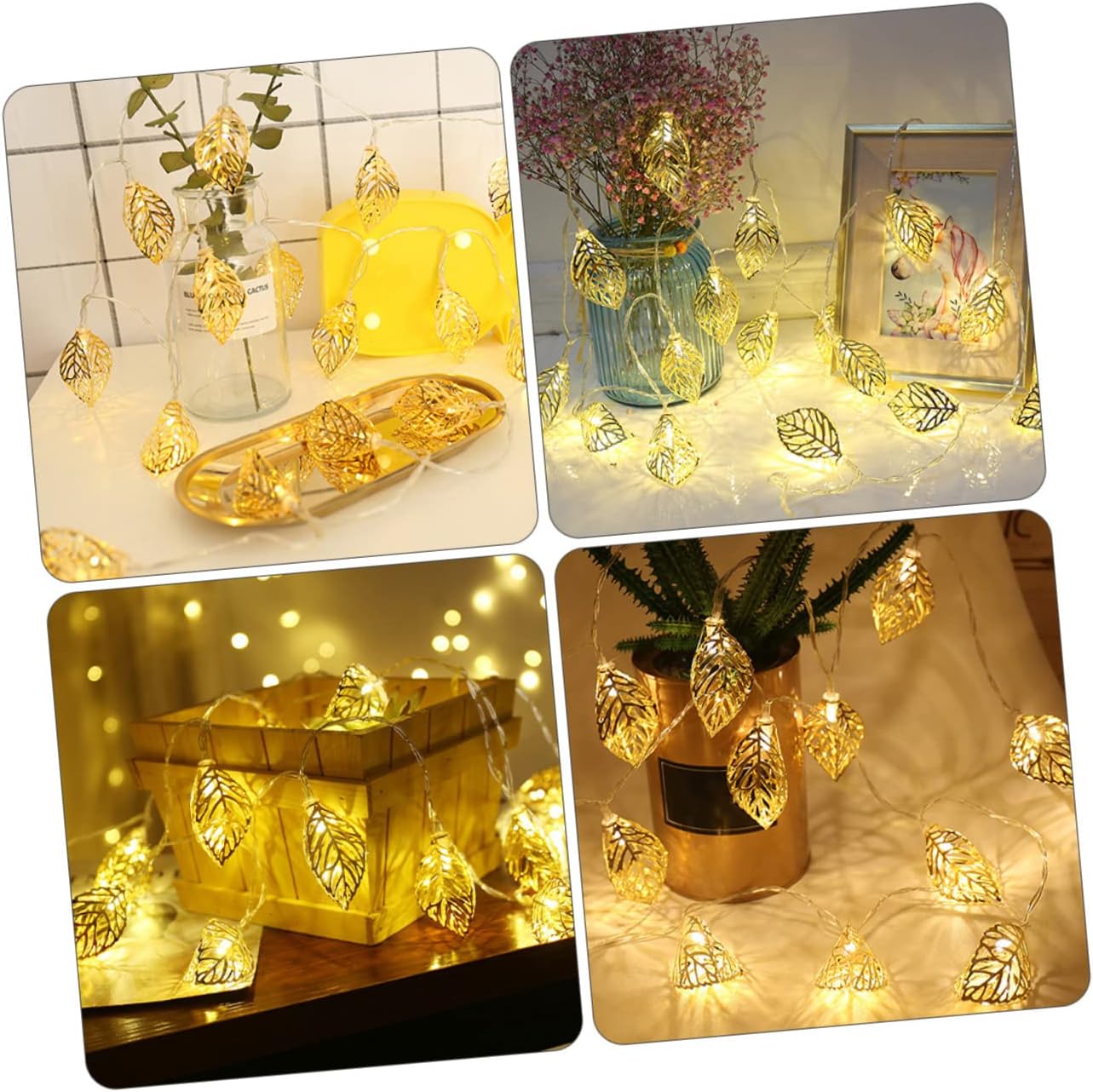 LED Golden Leaf String Light Hollow Iron Design Battery