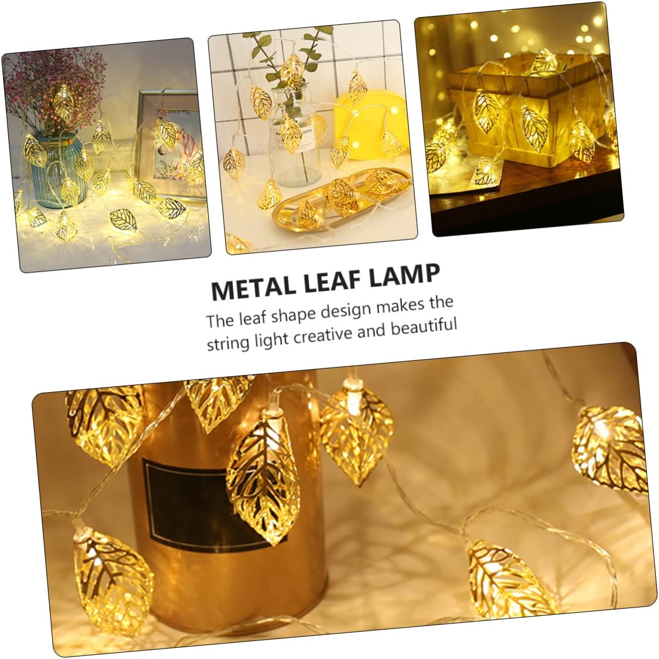 LED Golden Leaf String Light Hollow Iron Design Battery