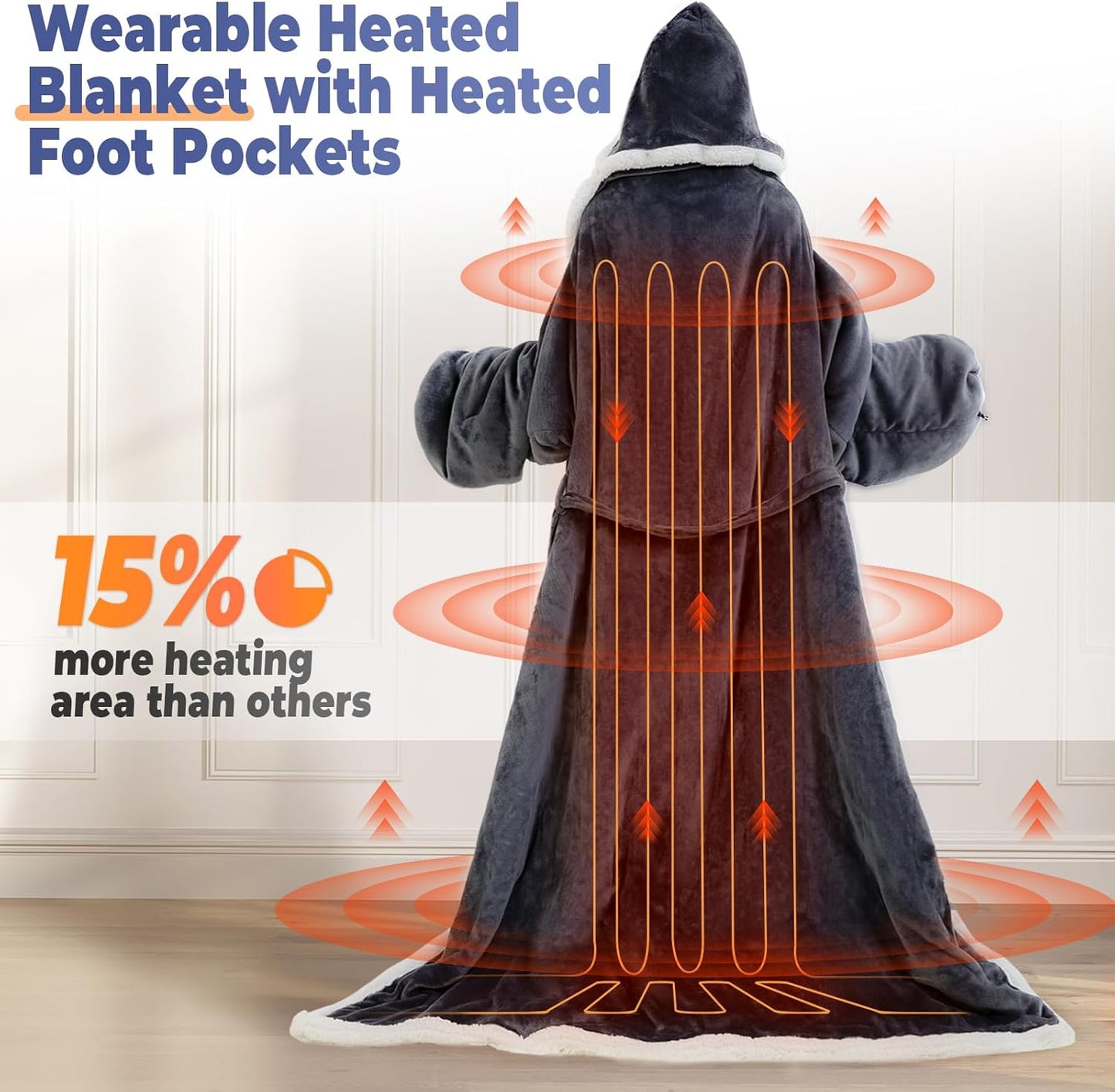Wearable Heated Blanket with Foot Pocket