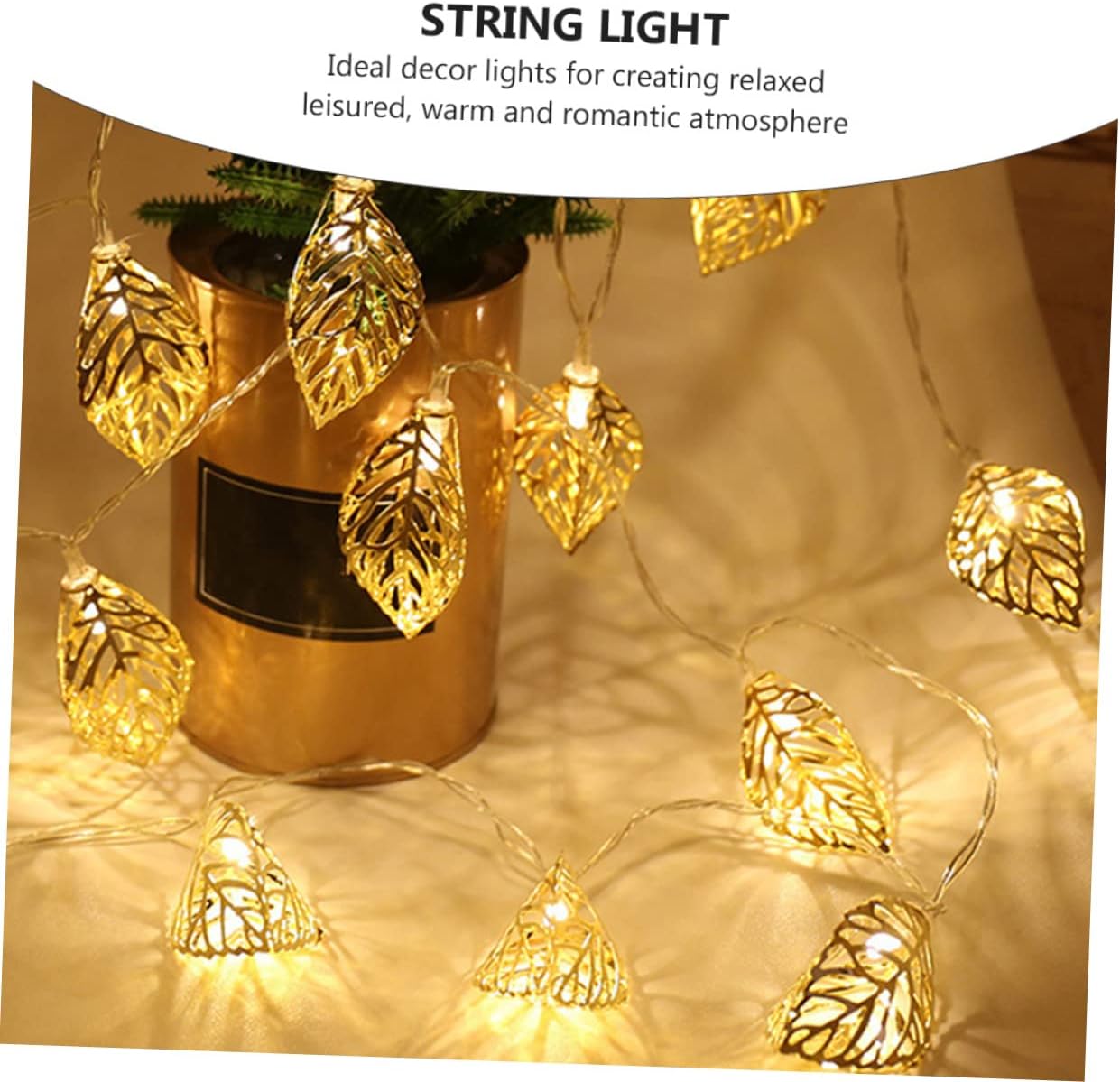 LED Golden Leaf String Light Hollow Iron Design Battery