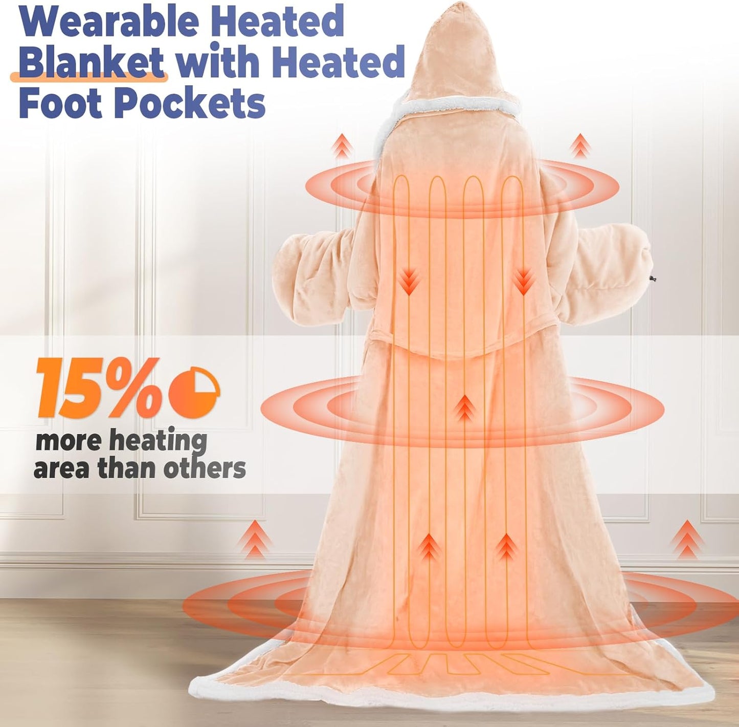 Wearable Heated Blanket with Foot Pocket