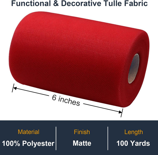 Red Tulle Fabric Roll 6 Inch by 100 Yards (300 ft)