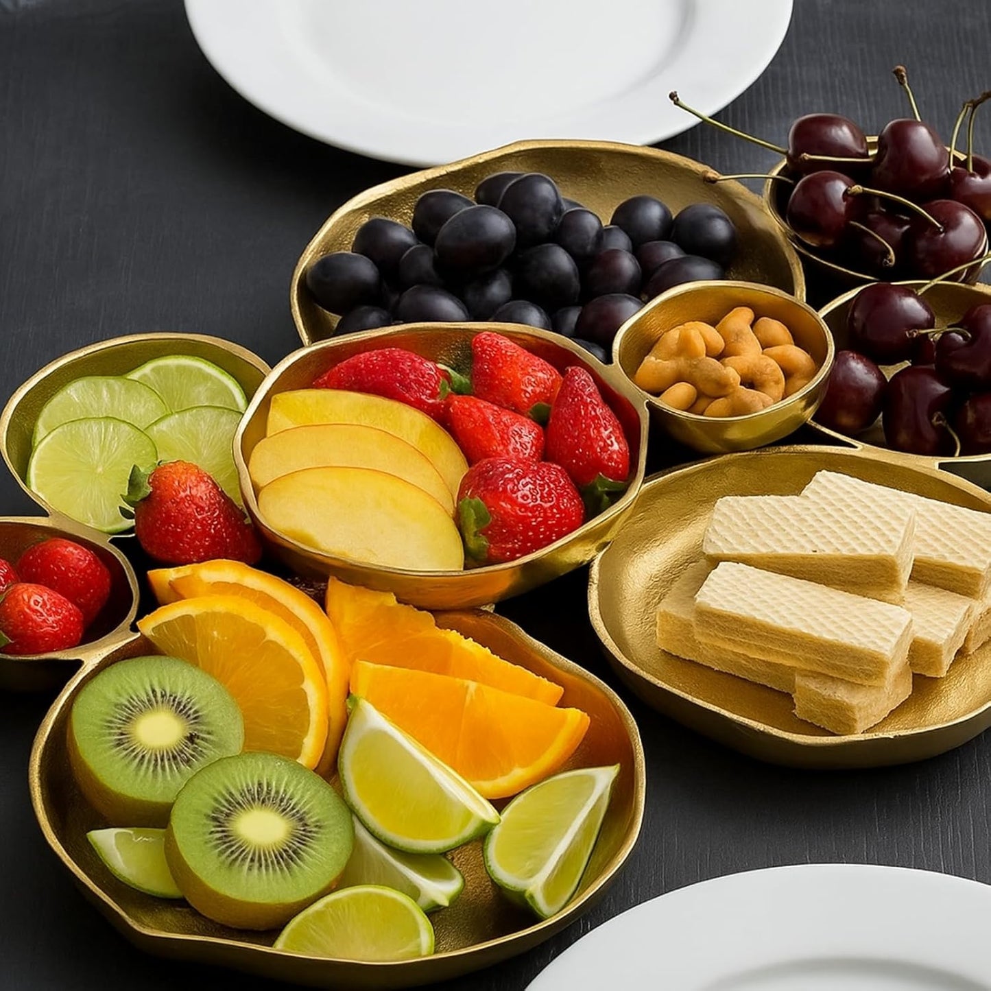 🍽️ Cluster Decorative Bowls – Bright Gold Iron Appetizer Serving Tray
