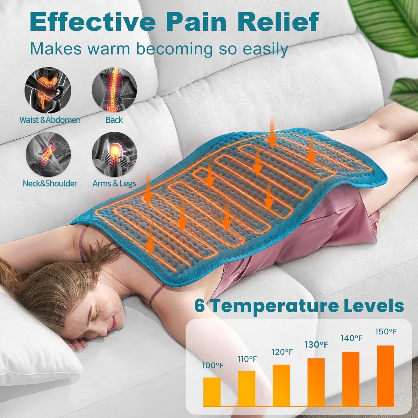 Heating Pad: 33 x 17 inches Electric Heating Pad for Back Pain Relief
