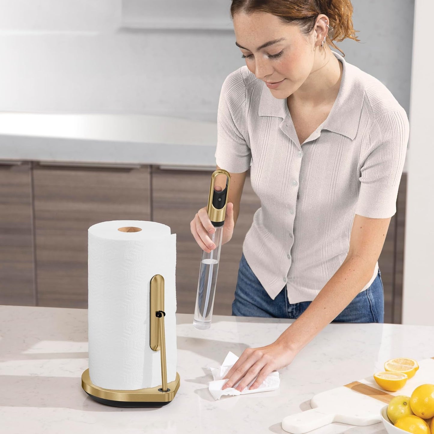 Standing Paper Towel Holder with Spray Pump