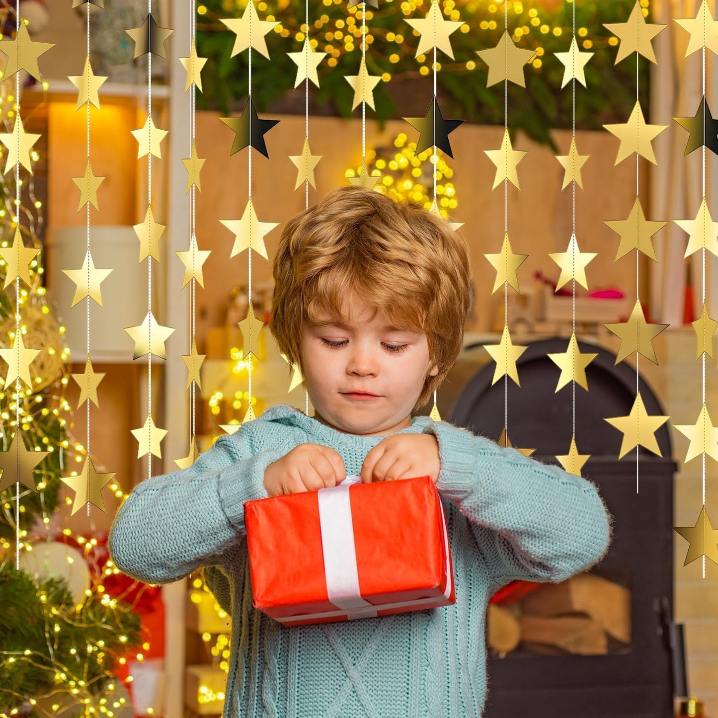 56 Feet Reflective Star Paper Garland