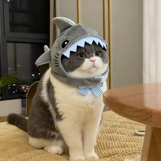 Cute And Funny Shark Plush Headgear Pet Cat Puppy Headwear Puppy Hat Plush Toy