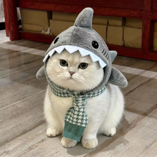 Cute And Funny Shark Plush Headgear Pet Cat Puppy Headwear Puppy Hat Plush Toy