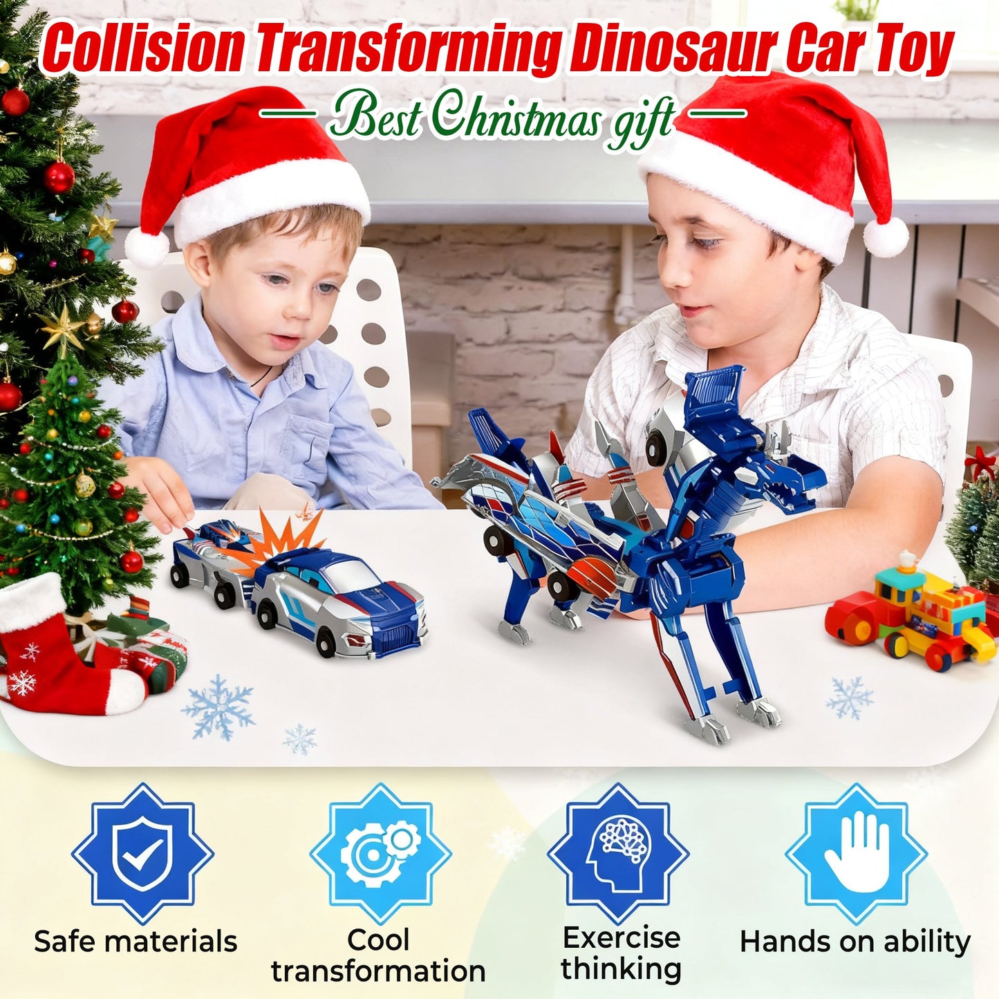 🎅Best Christmas gift💥 Collision Transforming Dinosaur Car Toy