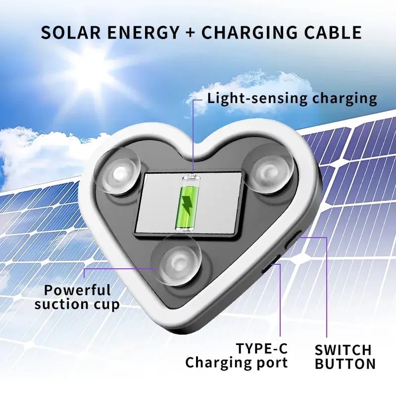 Solar-Powered Heart-Shaped Neon Car Light