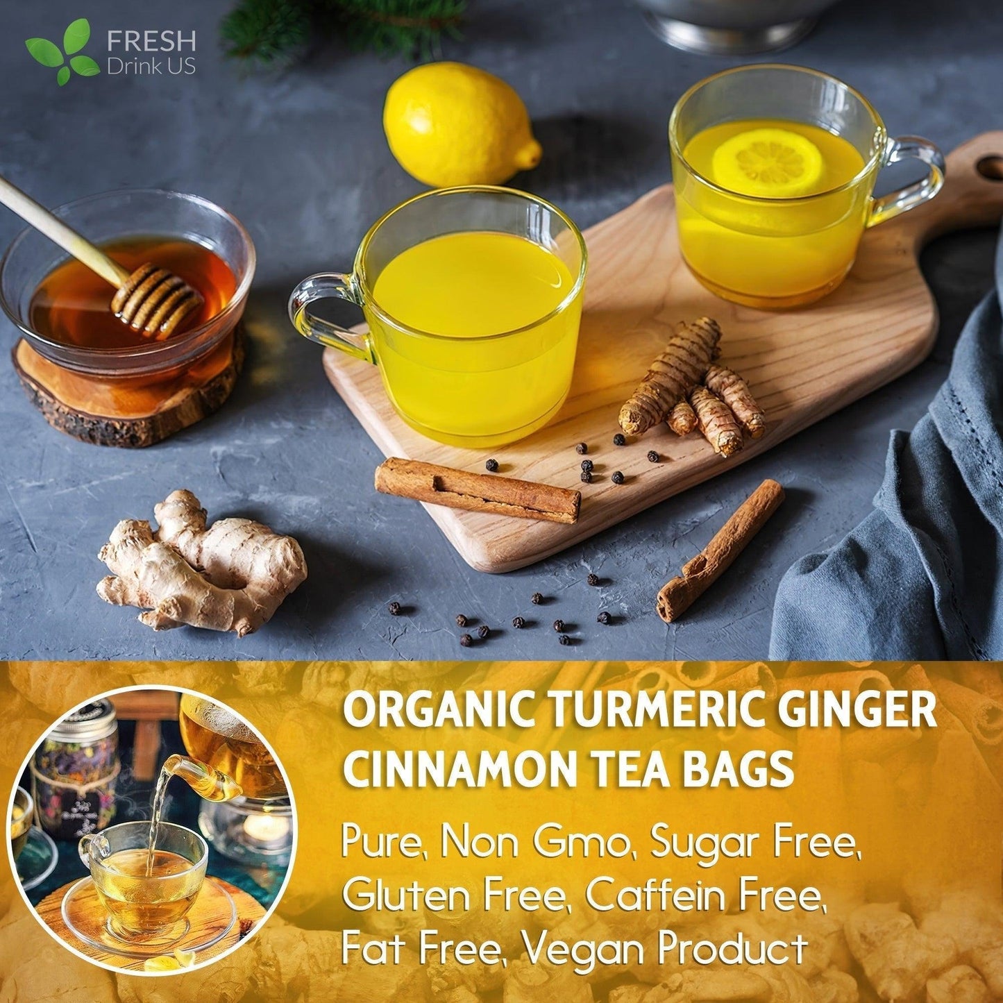 🍵100% Natural Turmeric Ginger Cinnamon Tea