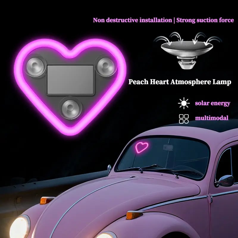 Solar-Powered Heart-Shaped Neon Car Light