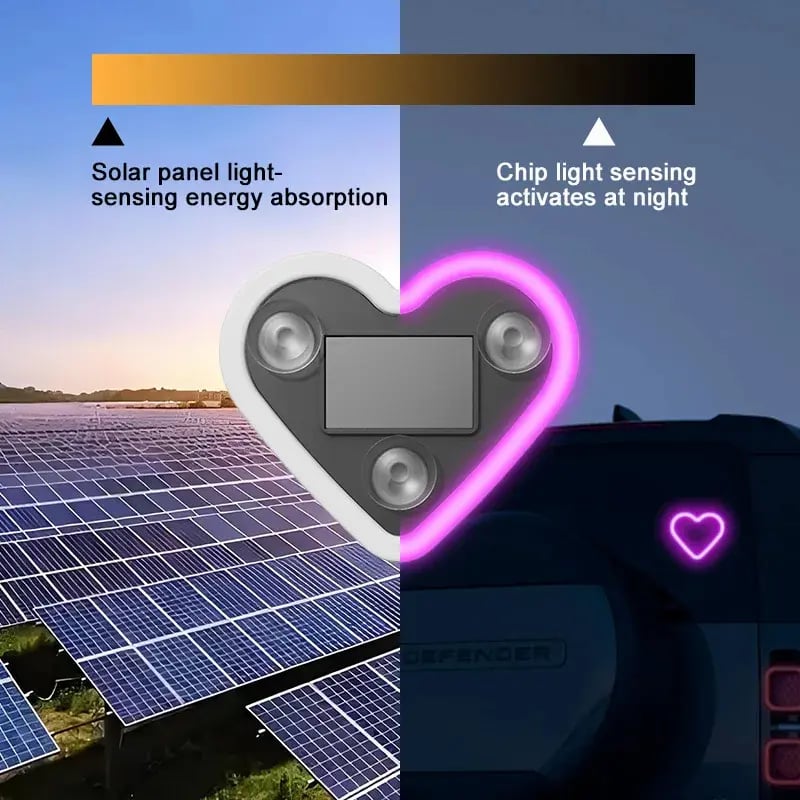 Solar-Powered Heart-Shaped Neon Car Light