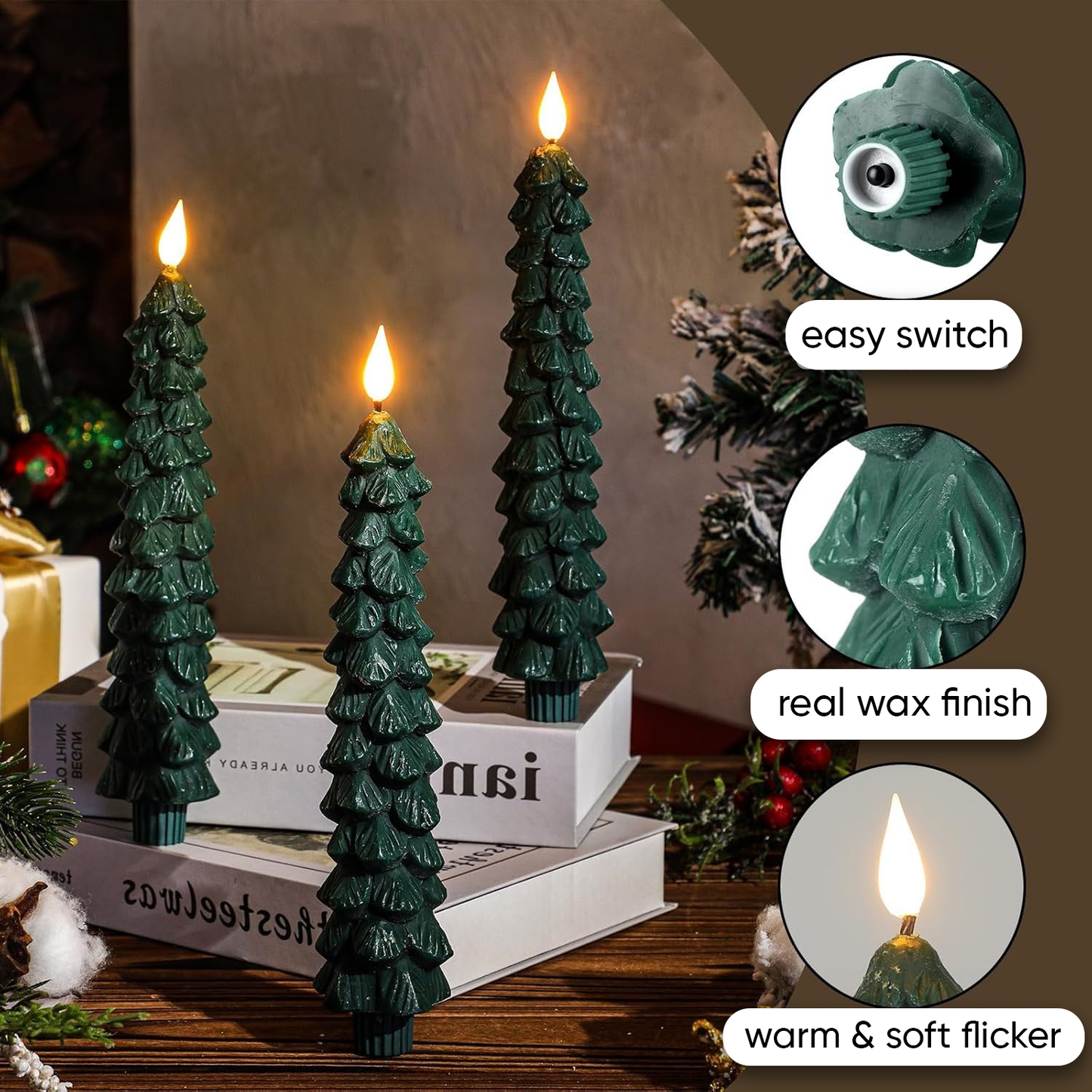Merry - flameless christmas tree candle Set of 2